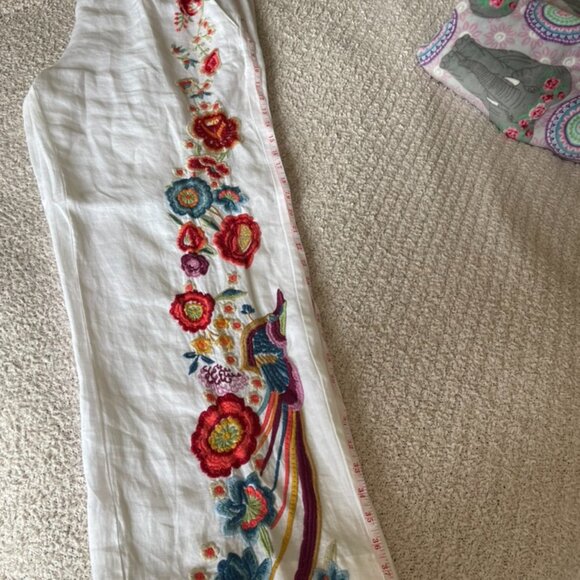 Johnny Was White 100% Linen Embroidered wide leg pants size Large - Picture 1 of 6